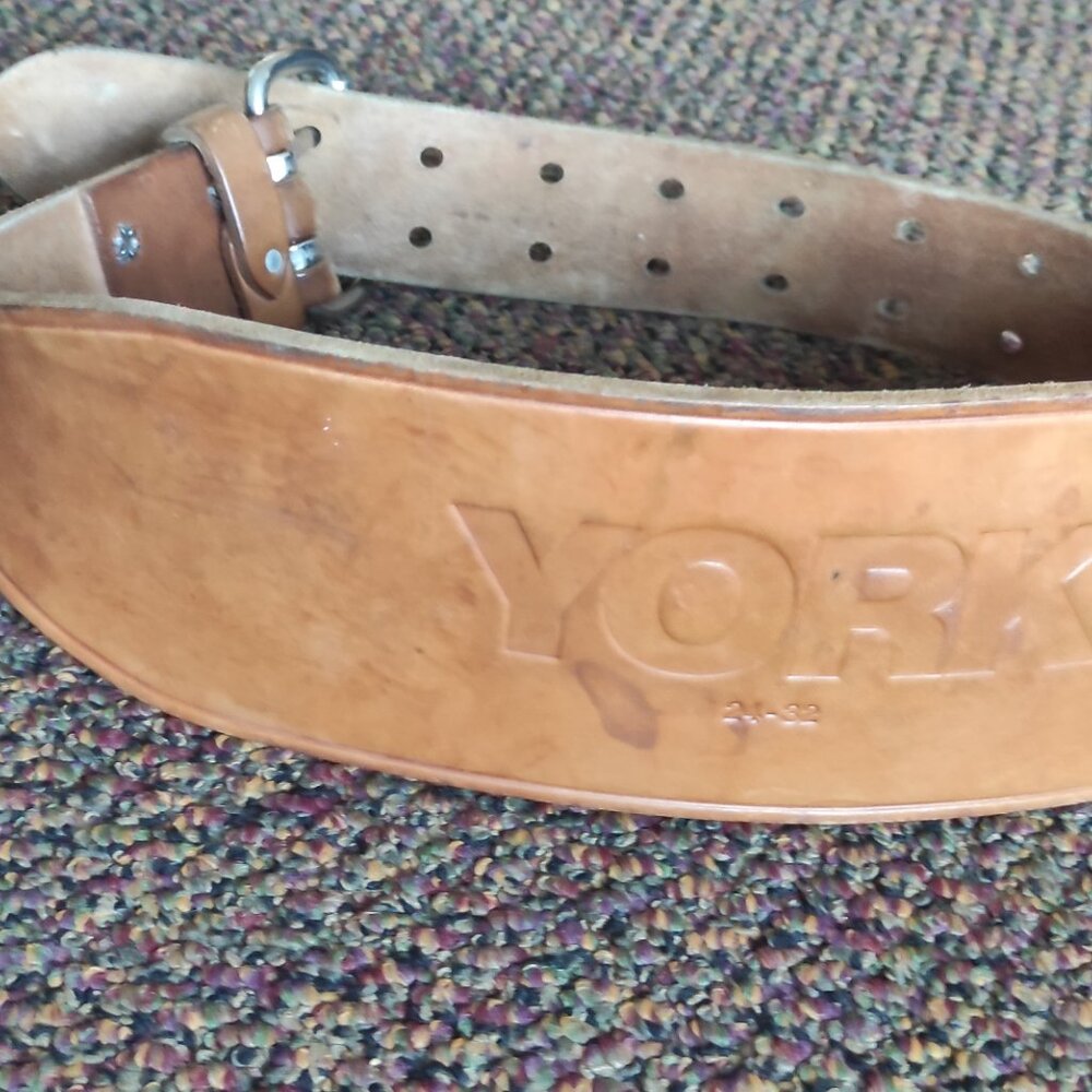 VINTAGE York Double-Prong Weight Lifting Bodybuilding Support Real Leather Belt